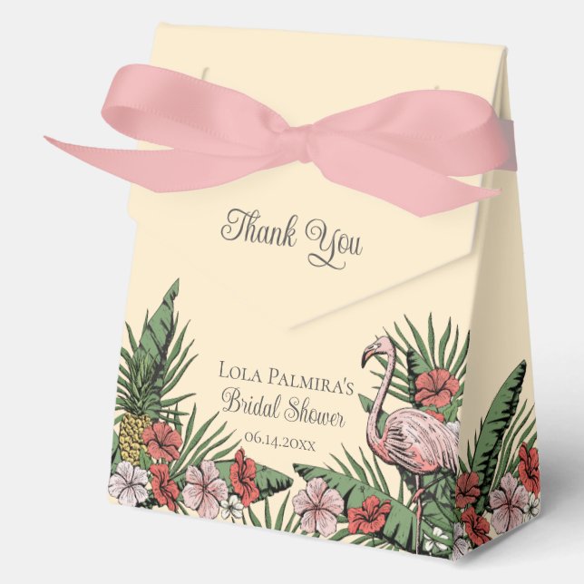 Tropical Bridal Shower Floral Pink Flamingo Favour Box (Front)