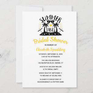 Tropical Bridal Shower Gold Yellow Beach Summer Invitation