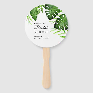 Tropical Bridal Shower Greenery Script Watercolor Hand Fan