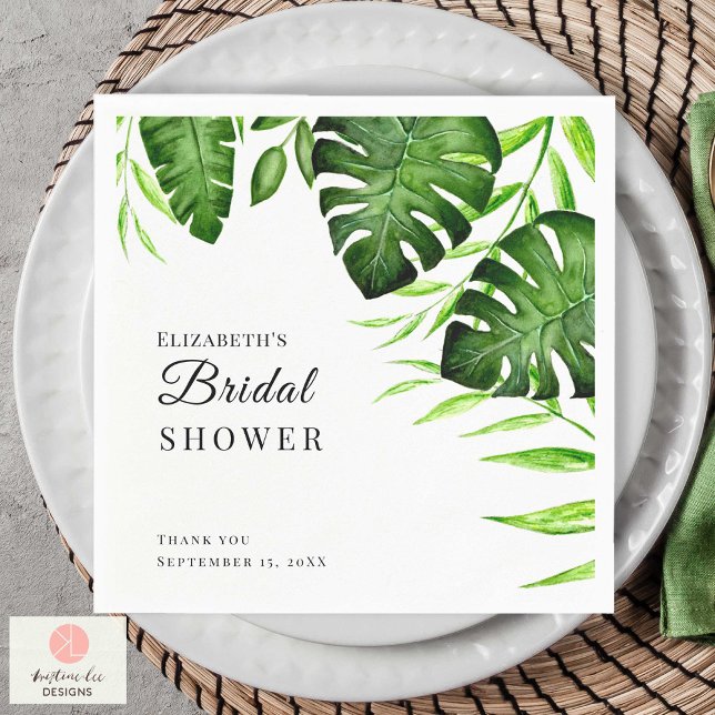 Tropical Bridal Shower Greenery Script Watercolor Napkin (Creator Uploaded)