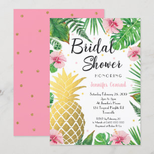Tropical Bridal Shower Invitation, Gold Pineapple Invitation