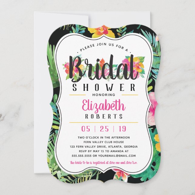 Tropical Bridal Shower Invitation, Luau Invitation (Front)