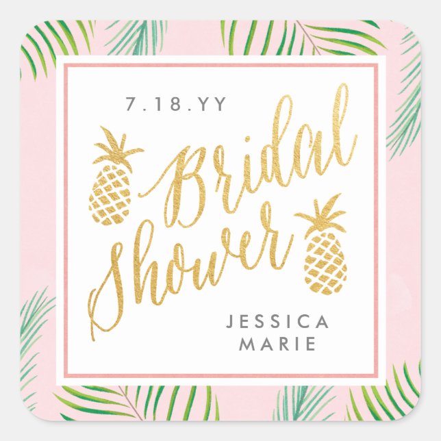 Tropical Bridal Shower Personalised Favour Sticker (Front)
