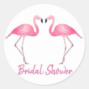 Tropical Bridal Shower Pink Flamingos Wedding Classic Round Sticker