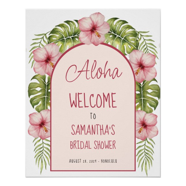 Tropical Bridal Shower Pink Hibiscus Welcome Sign (Front)