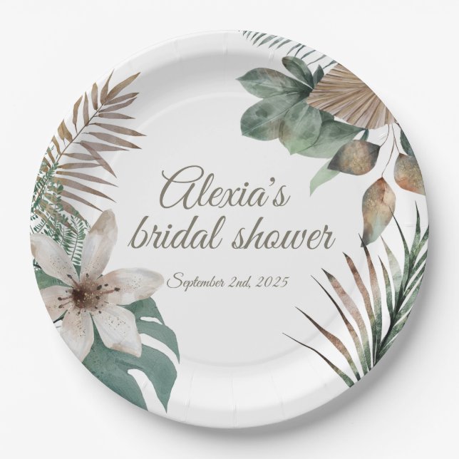 Tropical Bridal Shower Plate | Jungle Green Gold (Front)