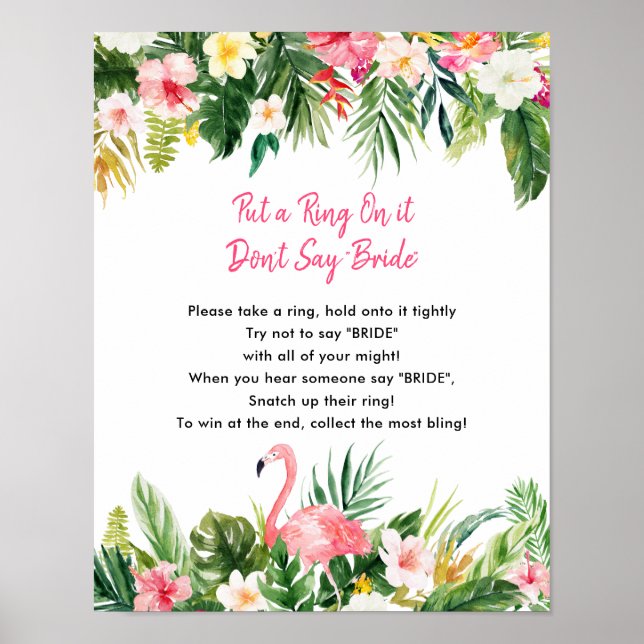 Tropical Bridal Shower Ring Game Cards Poster (Front)