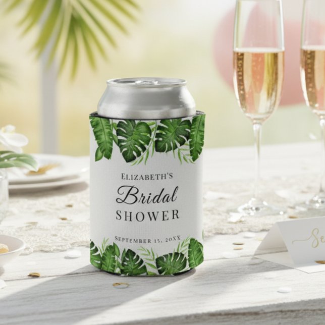 Tropical Bridal Shower Watercolor Greenery  Can Cooler (Creator Uploaded)