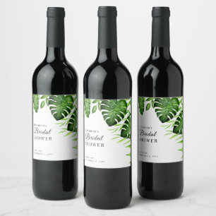 Tropical Bridal Shower Watercolor Jungle Leaves Wine Label