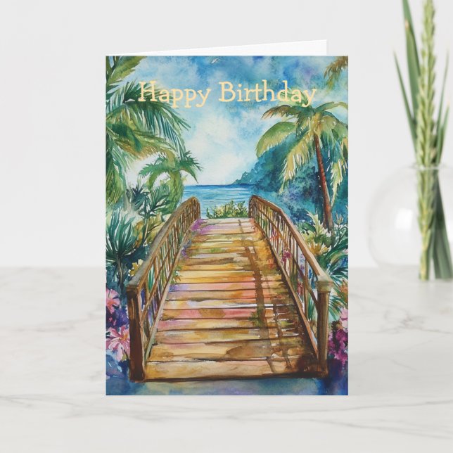 Tropical Bridge Birthday Card (Front)