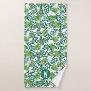 Tropical Bright Green Palm Leaves Pattern Towels
