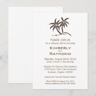 Tropical Brown Twin Palm Trees Rehearsal Dinner Invitation