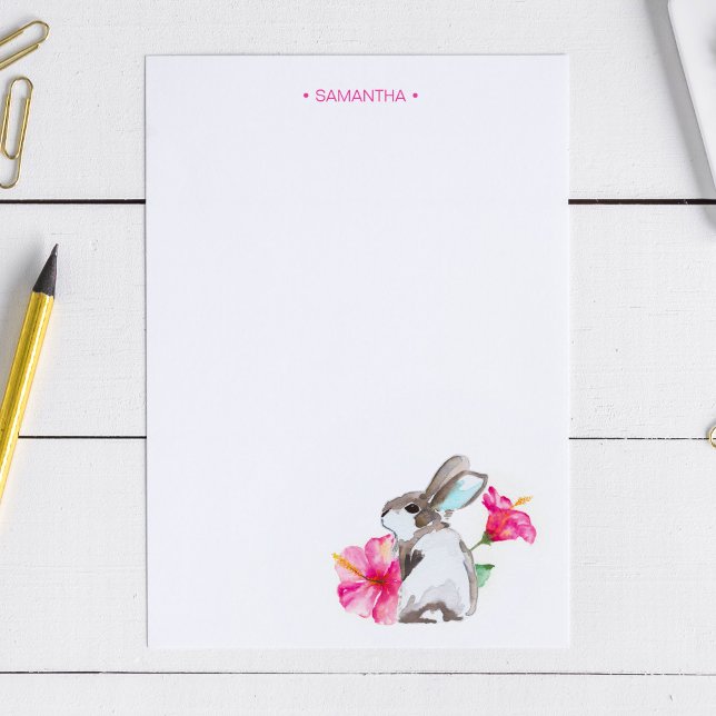 Tropical Bunny Watercolor Personalized Stationery (Creator Uploaded)