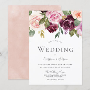 Tropical Burgundy Blush Modern Wedding Invitation