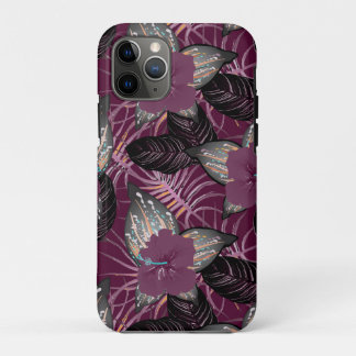 Tropical Burgundy Hibiscus Floral iPhone 11 Pro Case