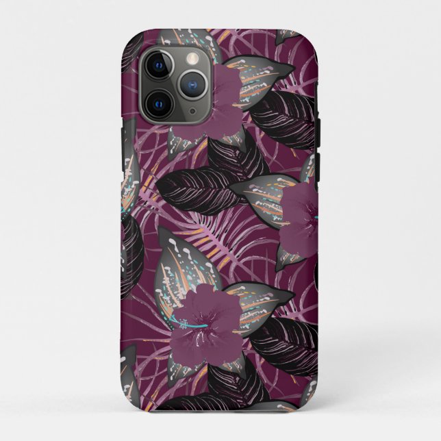 Tropical Burgundy Hibiscus Floral Case-Mate iPhone Case (Back)