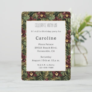 Tropical Burgundy Red Orchid Floral Birthday   Invitation