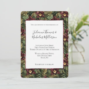 Tropical Burgundy Red Orchid Floral Wedding  Invitation