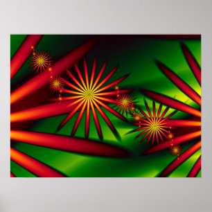 Tropical Burst Abstract Geometric Fractal Art Poster