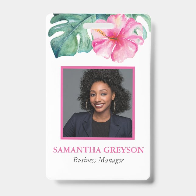 Tropical Business Branding Photo Name Tag ID Badge (Front)