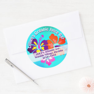 Tropical Business Hibiscus Round Address Stickers