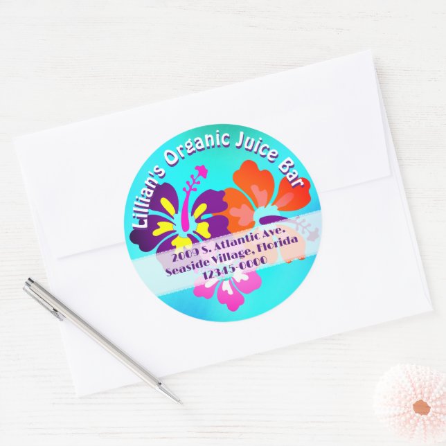 Tropical Business Hibiscus Round Address Stickers (Envelope)