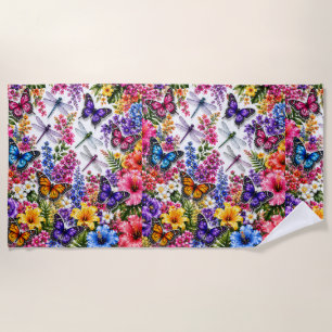 Tropical Butterflies and Flowers Summer Beach Towel