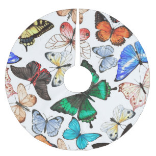 Tropical butterflies: colourful watercolor pattern brushed polyester tree skirt