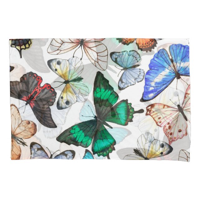 Tropical butterflies: colourful watercolor pattern pillowcase (Front)