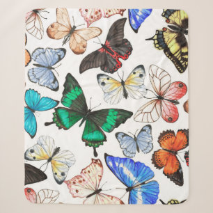 Tropical butterflies: colourful watercolor pattern sherpa blanket