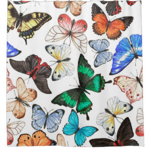Tropical butterflies: colourful watercolor pattern shower curtain