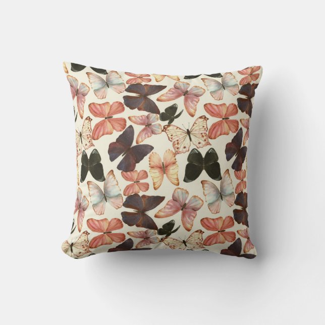 Tropical Butterflies: Watercolor Seamless Pattern. Cushion (Front)