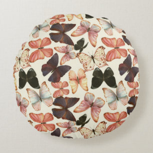 Tropical Butterflies: Watercolor Seamless Pattern. Round Cushion