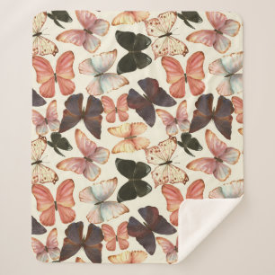 Tropical Butterflies: Watercolor Seamless Pattern. Sherpa Blanket