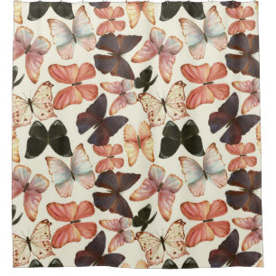 Tropical Butterflies: Watercolor Seamless Pattern. Shower Curtain