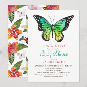 Tropical Butterfly Girl Baby Shower Invitation