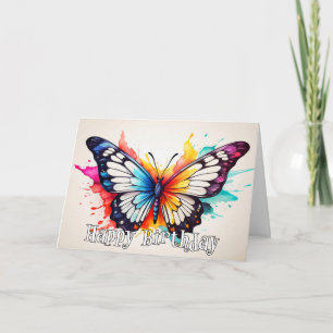 Tropical Butterfly Illustration Happy Birthday Card