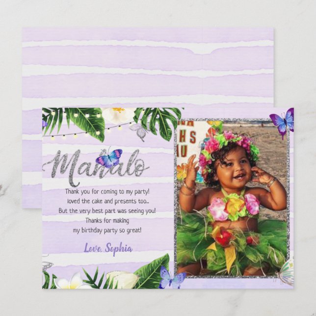 Tropical Butterfly Mahalo Thank You Card (Front/Back)