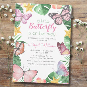 Tropical Butterfly on her way - Girl Baby Shower Invitation
