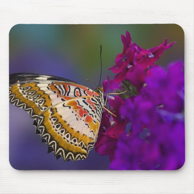 Tropical Butterfly on Purple Flowers Mouse Mat (Front)