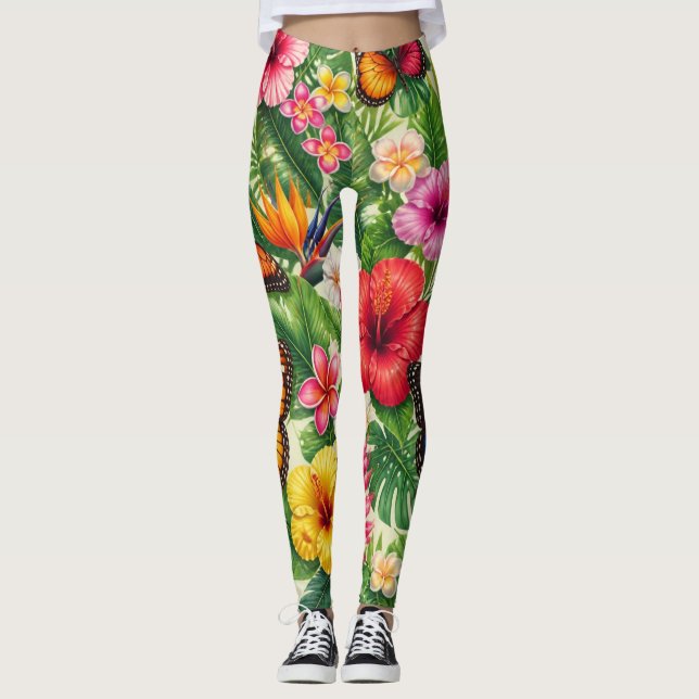Tropical Butterfly Pattern Leggings (Front)