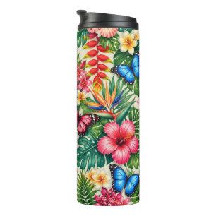 Tropical Butterfly Pattern Thermal Tumbler