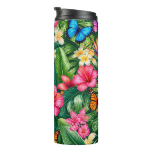 Tropical Butterfly Pattern Thermal Tumbler