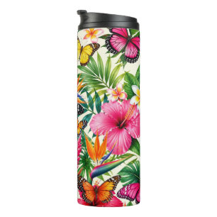 Tropical Butterfly Pattern Thermal Tumbler