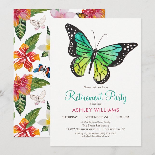 Tropical Butterfly Retirement Party Invitation (Front/Back)
