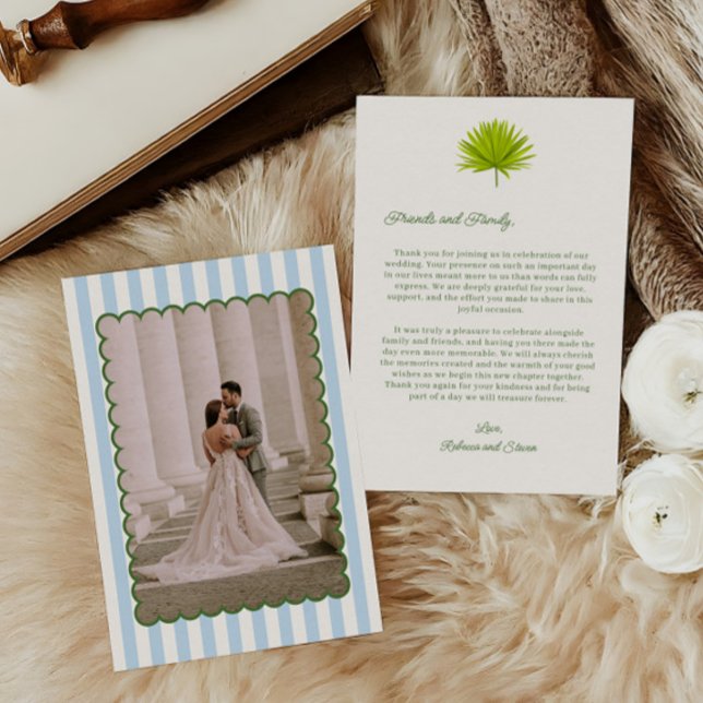 Tropical Cabana Striped Wedding Photo  Thank You Card (Creator Uploaded)
