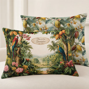Tropical Cacao Parrots Flower Watercolor Name Est. Decorative Cushion