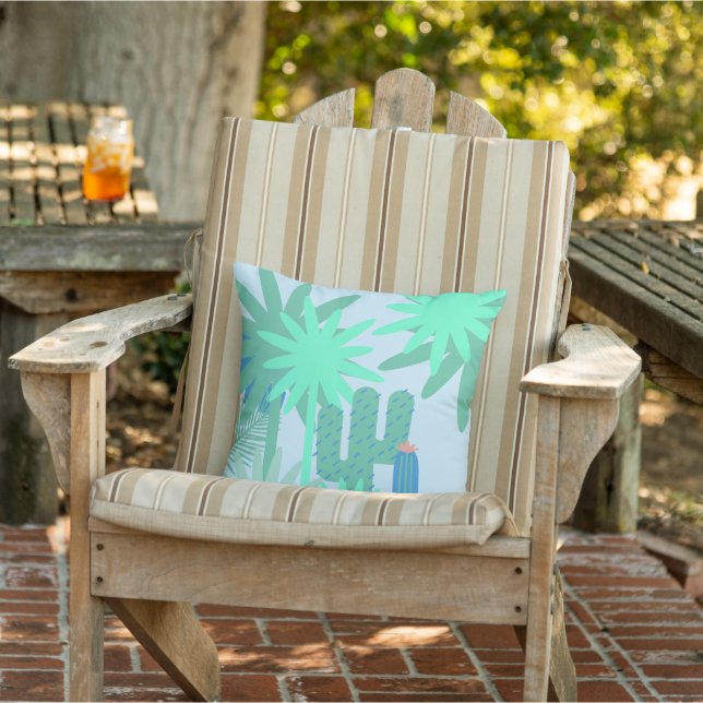 Tropical Cactus and Fauna Green and Blue Cushion (Chair)