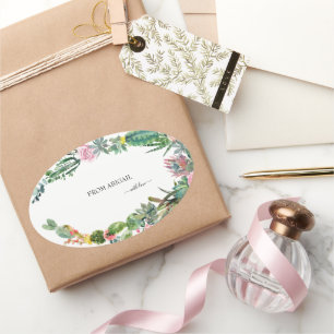 Tropical Cactus Custom Name With Love Oval Sticker