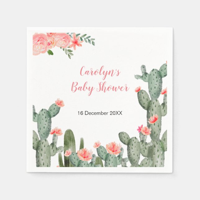 Tropical cactus Floral bridal shower Napkin (Front)